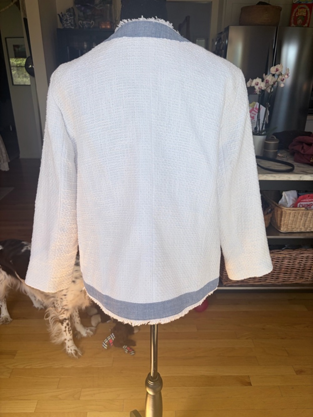 Talbots White Bouclé Jacket with Light Blue Trim - Picture 2 of 3